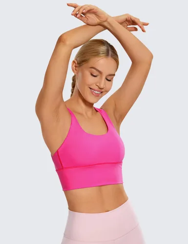 Vista 2 de CRZ YOGA Sujetadores deportivos de tirantes largos para mujer, sin varillas, acolchados, cruzados, para yoga, recortados
