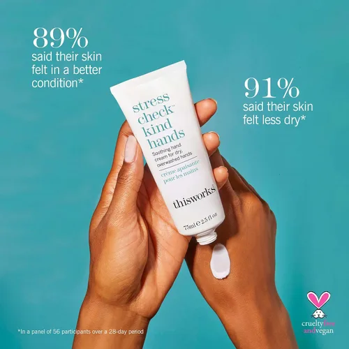 Vista 3 de THISWORKS Stress Check Kind Hands 2.5 fl oz - Crema de manos para piel seca Crema nutritiva de manos con manteca de karité y vitamina E para piel