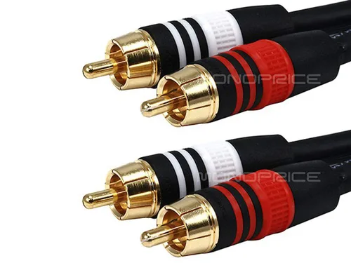 Vista 2 de Monoprice Cable de audio de dos canales de alta calidad, 3 pies, color negro, 2 conectores RCA a 2 conectores RCA de 22 AWG, macho a macho