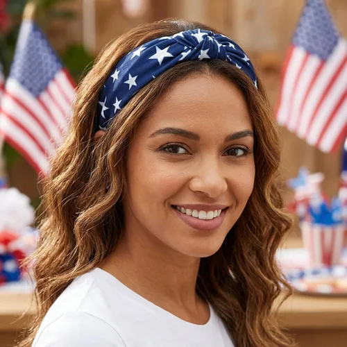 Vista 4 de Diademas con la bandera estadounidense para mujeres y niñas, Día de la Independencia, 4 de julio, diademas patrióticas de Estados Unidos