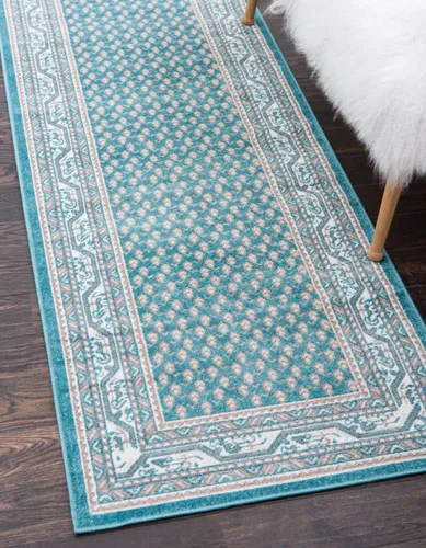 Vista 44 de Unique Loom Williamsburg Collection - Alfombra tradicional con borde central de puntos, alfombra de pasillo de 2 pies 9 pulgadas x 9 pies 10 Beige