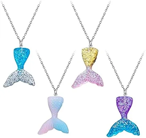 Vista 4 de Yissw Juego de 2 aretes coloridos de resina con cola de sirena y cola de pez de dibujos animados para niñas y mujeres, Resina, Resina