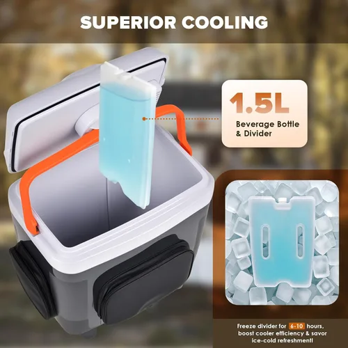 Vista 4 de Kikihuose Refrigerador de Coche de 12V 32 Qt (30L) Enfriador/Calentador Eléctrico con Bolsillos, Divisor de Paquete de Hielo, Tapa Extraíble