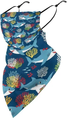 Vista 31 de Bufanda triangular reutilizable para la cara, bufanda con lazo para las orejas, bandana con protección solar UV