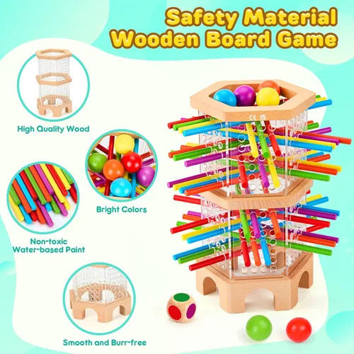 Vista 5 de Juego de mesa de madera Montessori, 42 dados de palos coloridos para niños de 3, 4, 5, 6 años, juguetes matemáticos educativos para habilidades