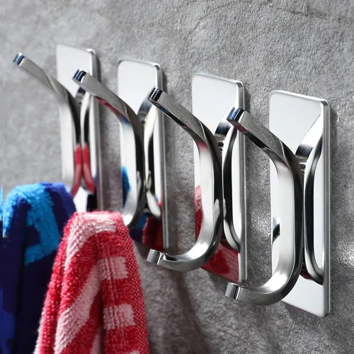 Vista 10 de YIGII Ganchos adhesivos para toallas, ganchos de pared negros para baño y cocina, ganchos resistentes, paquete de 4, acero inoxidable