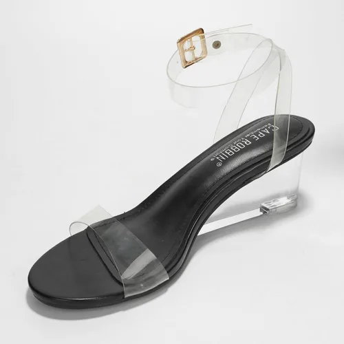 Vista 4 de Cape Robbin Nerina - Tacones transparentes para mujer, tacón grueso y transparente, con correa transparente, con tiras abiertas