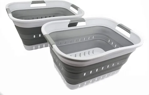 Vista 10 de SAMMART Juego de 2-30L (8 galones) cesta plegable de plástico para la ropa sucia – Contenedor/organizador plegable plegable – Cestas de ahorro