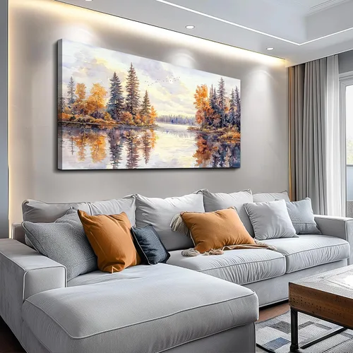 Vista 3 de PHAOHUAXM Pintura abstracta de paisaje de tinta pintura de arte de pared moderna impresión en lienzo natural paisaje arte imágenes de sala de estar