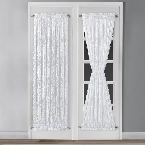Vista 7 de Warm Home Designs Cortinas negras para puerta francesa. El par de cortinas de encaje con rosas inglesas viene con 2 alzapaños gratis. Las cortinas