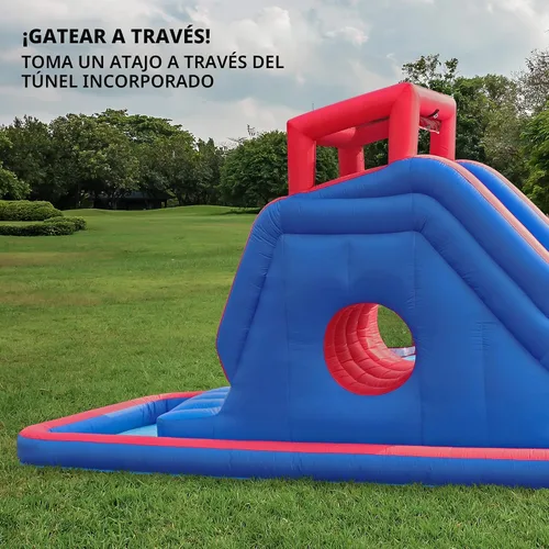 Vista 8 de Sunny & Fun Parque acuático inflable 2 en 1 Bounce & Blast - Resistente para diversión al aire libre - Pared de escalada, tobogán, gorila, túnel