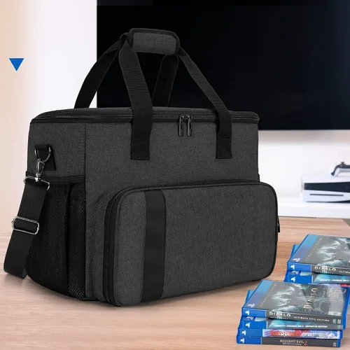 Vista 7 de CURMIO Carrying Case Compatible with PS5, PS4, PS4 Pro, Travel Bag for Game Console, Controller, Disks and Accessories, Black