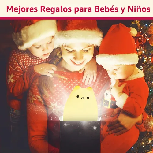 Vista 3 de Lámpara LED de mesilla de noche con forma de gato, multicolor silicona suave para habitación del bebé, control, blanco cálido y 7 modos de luz