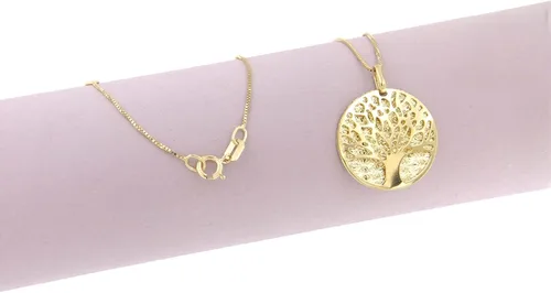 Vista 3 de Lucchetta - Collar con colgante de árbol de la vida de oro amarillo de 14 quilates, 16+2 pulgadas, collares de oro macizo de 14 quilates