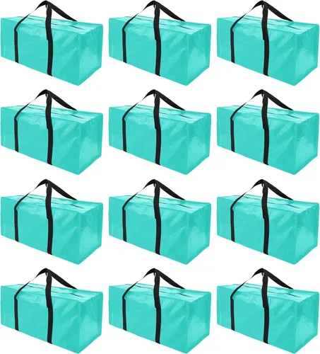 Vista 8 de PANDA JOYS Bolsas de mudanza extra grandes con cremalleras y asas de transporte, bolsa de almacenamiento resistente para ahorrar espacio, Negro