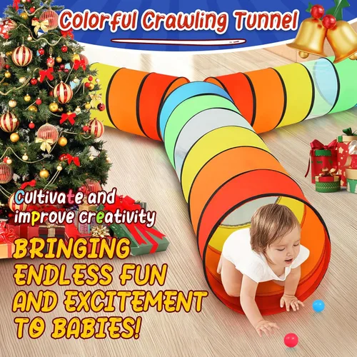 Vista 3 de Moncoland Tienda de campaña de túnel de juego para niños pequeños, paquete de 2 coloridos juguetes de túnel de gateo desplegable para bebés