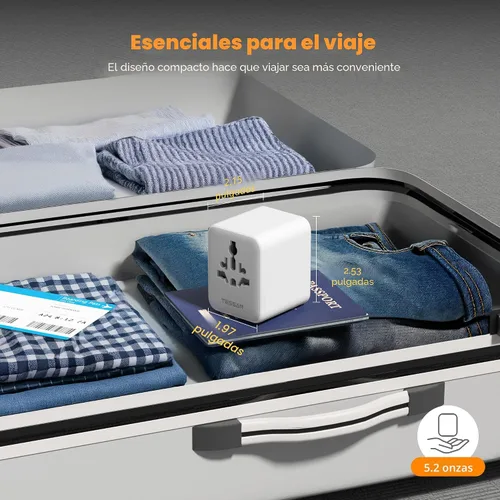 Vista 8 de TESSAN Adaptador de viaje universal, adaptador de corriente internacional Gris-20W