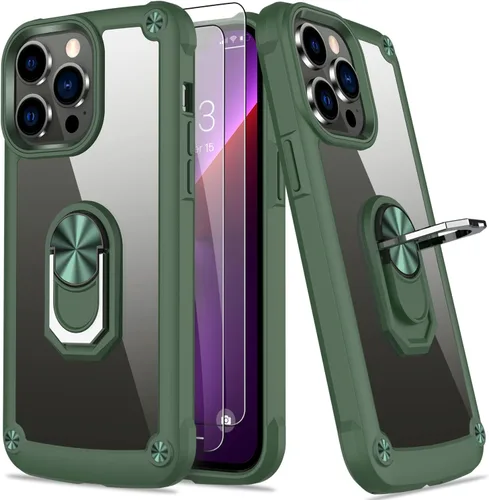 Vista 15 de Funda para iPhone 13 Pro con protector de pantalla, cristal transparente, antiamarillo, acrílico resistente, funda protectora de grado militar