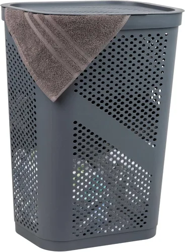 Vista 15 de Mind Reader Cesto delgado para ropa sucia con tapa, 60 L, diseño cónico para baños, armarios, plástico, juego de 2, color negro