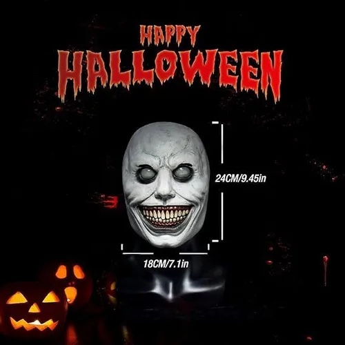 Vista 4 de Máscara aterradora de Halloween, máscara sonriente más aterradora para adultos, máscara de terror espeluznante de látex para fiestas de Halloween