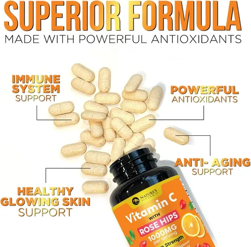 Vista 5 de Vitamina C 1000 mg por porción – Apoyo inmunológico diario extra fuerte con suplemento masticable de escaramujos – Sabor sabroso sin azúcar