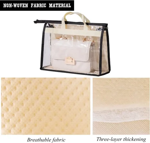 Vista 7 de fazhongfa 2 bolsas para el polvo para bolsas, organizador de almacenamiento de bolsos transparentes, no tejidas, bolsa colgante con cremallera y asa