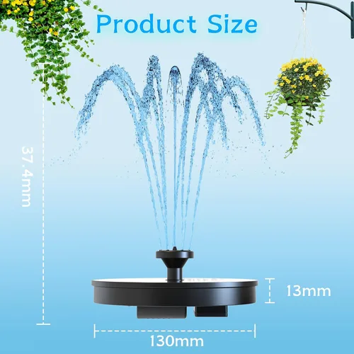 Vista 6 de AMZtime Fuente Solar de Agua, Fuentes Solares de Baño para Pájaros Mejoradas con 6 Boquillas, Bomba de Fuente Solar Flotante y Independiente