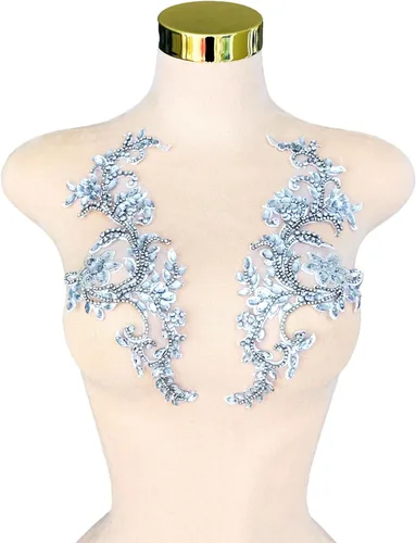 Vista 13 de Parches de cristal hechos a mano con cuentas de encaje de diamantes de imitación para accesorios de ropa de vestir (S1-champán)