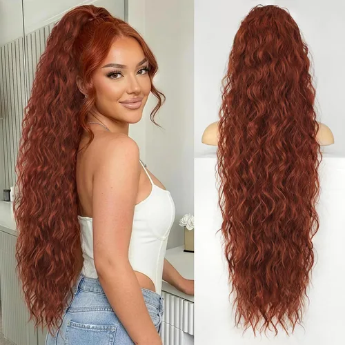 Vista 43 de KooKaStyle Extensión de cola de caballo con cordón de 26 pulgadas (66 cm) para mujeres, extensiones de cabello sintético rizado largo para uso