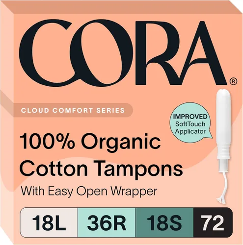 Vista 14 de Cora Multipack de tampones de algodón orgánico (18 tampones ligeros, 18 regulares)
