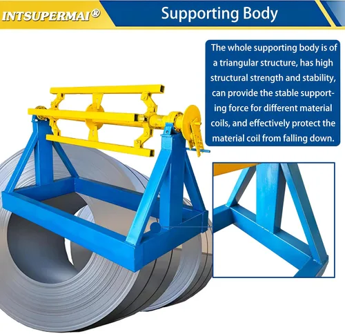 Vista 6 de INTSUPERMAI Heavy-Duty Cast Iron Auto Material Coiling/Uncoiling System - 7T Capacity with 4-Rod Hydraulic Adjustment & Triangular Reinforcement for