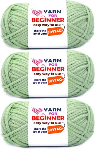 Vista 50 de Hilo de Ganchillo para Principiantes Verde Manzana Hilo de Algodón para Tejer y Tejido - Kit de Ganchillo para Principiantes - 3 * 50g