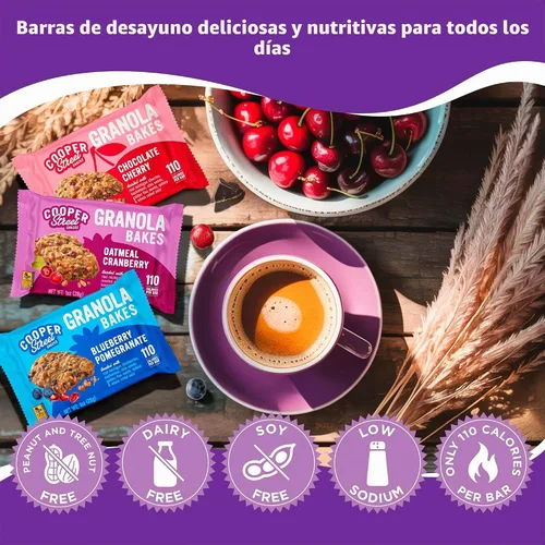 Vista 4 de Cooper Street Granola Bakes (36 unidades) - Paquete variado de barras de granola suaves y masticables para desayuno, sin nueces, lácteos y soja
