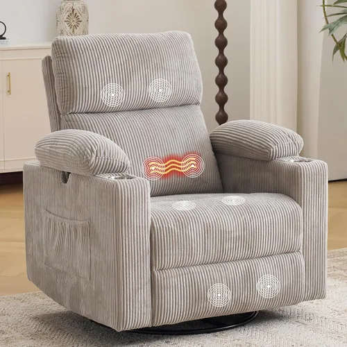 Vista 12 de Sillón reclinable eléctrico con balanceo para guardería con apoyabrazos ajustables, silla de lactancia con función de masaje y calor, reclinable