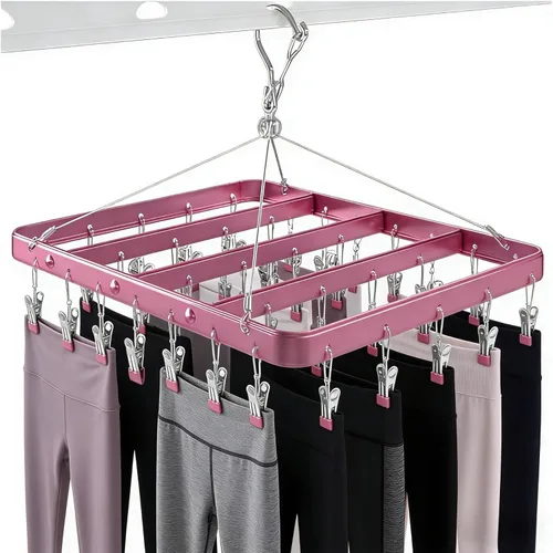 Vista 11 de Percha para pantalones de secado de ropa, perchas de metal con 36 clips, resistente al viento, colgador de ropa interior, clip plegable para jeans