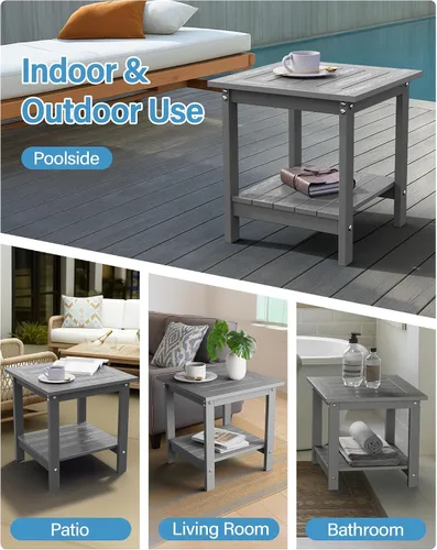 Vista 6 de YEFU Mesa auxiliar para exteriores para patio: 16 x 16 pulgadas, HIPS - Mesa auxiliar cuadrada pequeña para exteriores, mesas Adirondack de 2