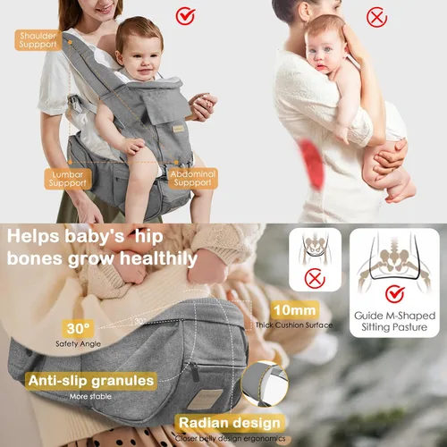 Vista 3 de Portabebés para recién nacidos a niños pequeños con asiento de cadera, suave 6 en 1 ergonómico para todas las posiciones, portabebés de 7-33 libras