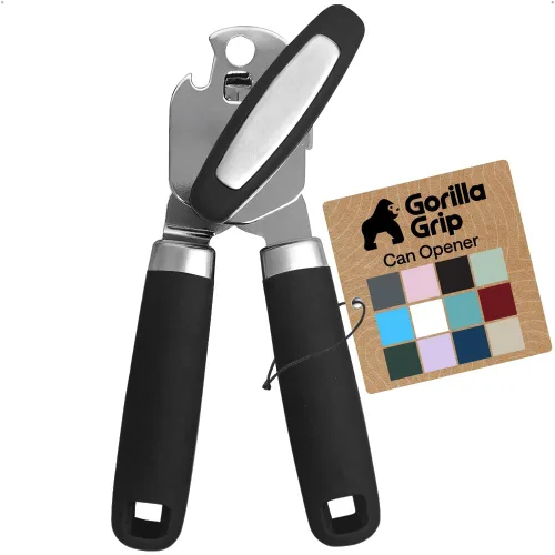 Vista 14 de GORILLA GRIP - Abridor de latas manual de acero inoxidable resistente con borde liso y abridor de botellas, mango suave y cómodo, perilla giratoria
