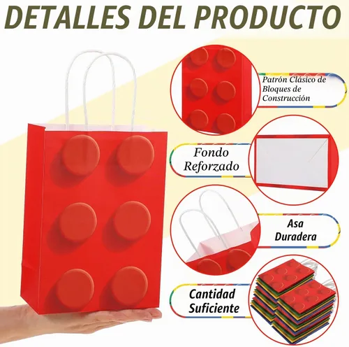 Vista 4 de Sabary 12 bolsas de regalo de bloques de ladrillo de construcción con asas