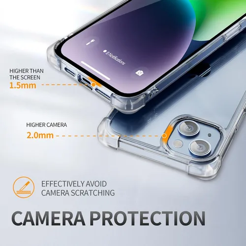 Vista 4 de Funda transparente para iPhone 15 [a prueba de caídas] [antiamarilleo] transparente a prueba de golpes, funda protectora delgada para iPhone 15