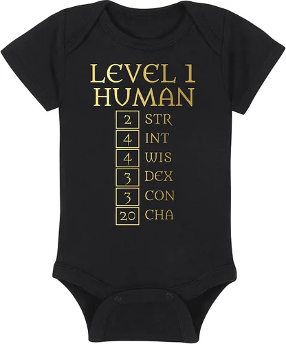 Vista 4 de Level 1 Human with Ability Scores - Gaming Baby Onesie - Hat - Blanket - Bib Package Combinations