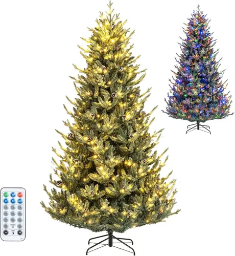 Vista 10 de GOFLAME Árbol de Navidad preiluminado de 7.5 pies con control remoto 3-Verde