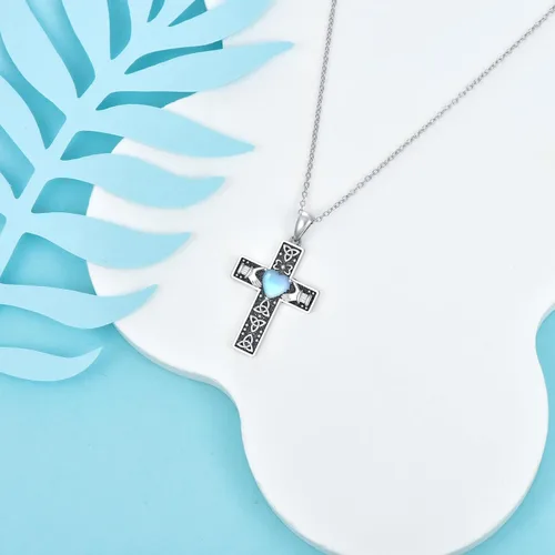 Vista 3 de Celtic Cross Urn Necklace 925 Sterling Silver Celtic Cremation Jewelry for Ashes Irish Claddagh Urn Pendant Cross Jewelry for Men Women Girls