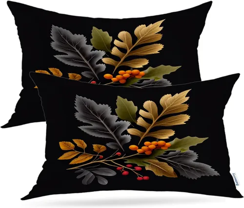 Vista 87 de Batmerry Autumn Forest Throw Pillow Covers, Yellow Orange Foliage in Fall Park Decorative Pillow Covers Digital Printing Blended for Couch Sofa Bed