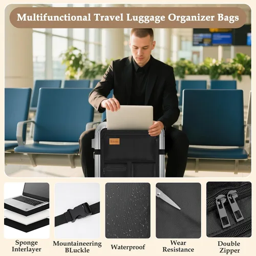 Vista 5 de Yotako Organizador de equipaje para maleta o bolsa de mano con 7 bolsillos de almacenamiento, funda para laptop de 16 pulgadas con asa y correas