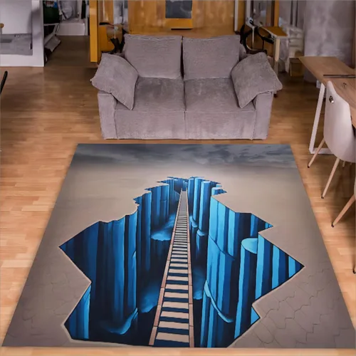Vista 18 de Alfombra abstracta 3D de 3 x 4 pies, alfombra contemporánea con estampado de rayas irregulares, alfombra grande lavable para sala de estar