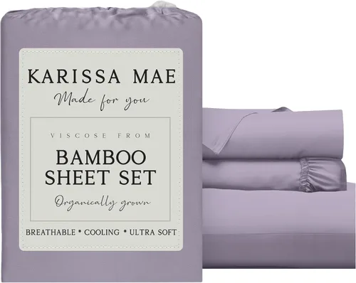 Vista 12 de KARISSA MAE Juego de sábanas de viscosa de bambú de lujo, 100% certificado FSC, refrescante, lujosamente suave, bolsillos profundos de 18 pulgadas