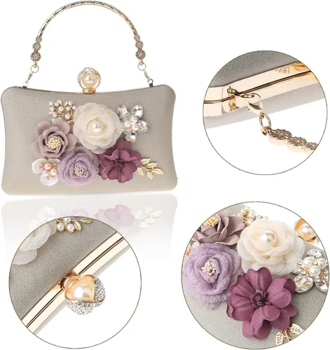 Vista 3 de Rkrouco Evening HandBags for Women Flower Wedding Clutch Purse Satin Floral Ladies Party Crossbody Bag