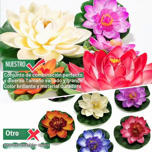 Vista 6 de 14 almohadillas de lirio artificial y flor de loto artificial