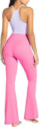 Vista 7 de Sunzel Leggings acampanados para mujer con bolsillos, pantalones de yoga cruzados con control de abdomen, cintura alta y pierna ancha